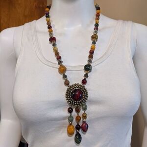 Gorgeous vintage colored beaded medalian necklace